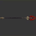 Elegant Decorative Spear With Golden Spearhead Red Accents And Black Shaft