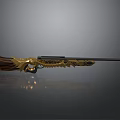 Ornate Luxury Decorated Rifle With Golden Carvings And Red Accent Details