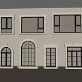 Various Architectural Window Designs With White Frames And Black Glass Panels