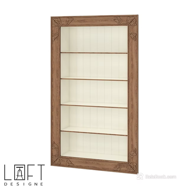 Classic Wooden Shelving Unit With Decorative Carvings And White Storage Shelves 3d model 