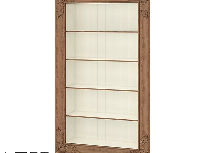 Classic Wooden Shelving Unit With Decorative Carvings And White Storage Shelves 3d model