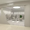 Modern Minimalist Clothing Store Interior With Clothing Racks Seats And Green Plant