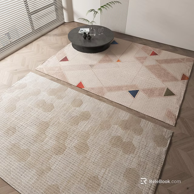 Modern Living Room With Two Square Patterned Rugs 3d model