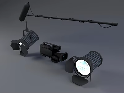 Projection Monitoring System Setup With Camera Spotlights And Microphone Boom 3d model