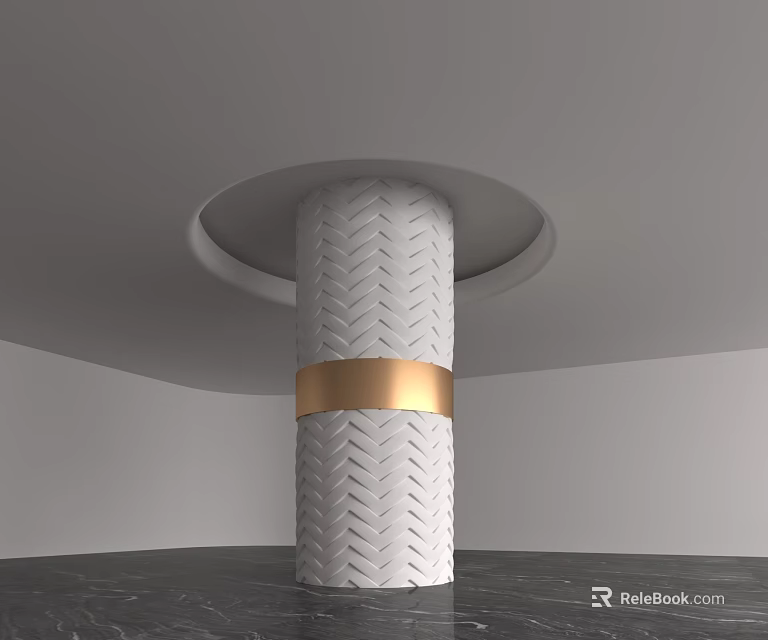 White Herringbone Pattern Column With Gold Band In Modern Interior Design 3d model 