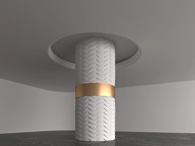 White Herringbone Pattern Column With Gold Band In Modern Interior Design 3d model