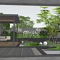 Courtyard Garden Design With Pergola Seating Area Lush Plants And Stone Flooring