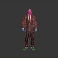 Bald Man in Black Suit and Tie Standing Against Gray Background