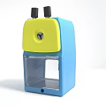 Blue And Yellow Pencil Sharpener With Black Knobs And Transparent Window 3d model