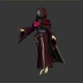 Mystical Fantasy Wizard Creature in Red Purple Robe With Beard and Outstretched Hands
