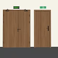 Modern Fire Safety Equipment Featuring Wooden Fire Doors And Green Exit Signs