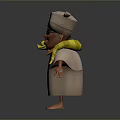 3D Character With Snake Around Neck Wearing Hat Sunglasses And Robe Holding Yellow Object