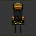 Yellow and Orange Forklift with Cab and Front Forks on Dark Background