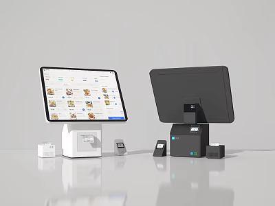 Modern Commercial Equipment Featuring Dual Screen POS System Payment Terminal And Receipt Printer 3d model