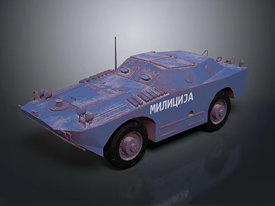 Blue Armored Military Vehicle Featuring Antenna Sturdy Wheels And Reinforced Body 3d model