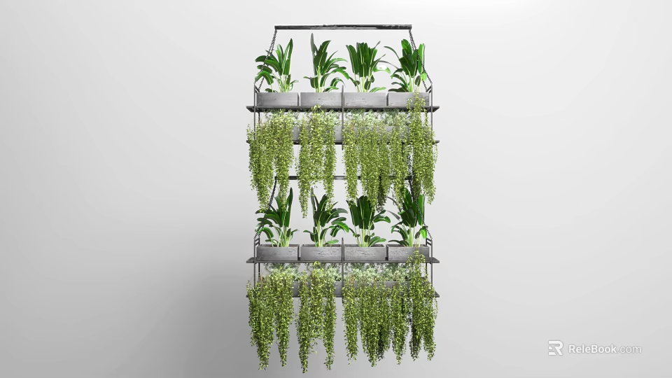 Elegant Multi tiered Hanging Basket Plants With Trailing Greenery For Modern Indoor Decor 3d model