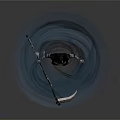 Mystical Black Hooded Skeleton Figure With Sword And Blue Energy Swirls Platform