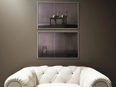 Modern White Single Sofa With Tufted Back And Decorative Wall Paintings 3d model