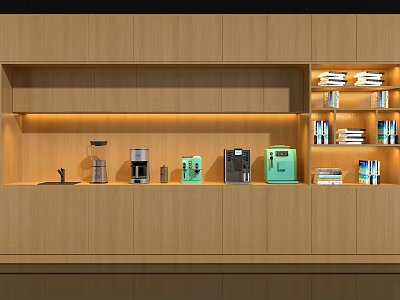 Modern Wooden Bookcase Interior Design With LED Lighting And Organized Books Decorations 3d model