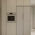 Modern Kitchen Interior Featuring Light Colored Cabinets With Built in Oven And Refrigerator