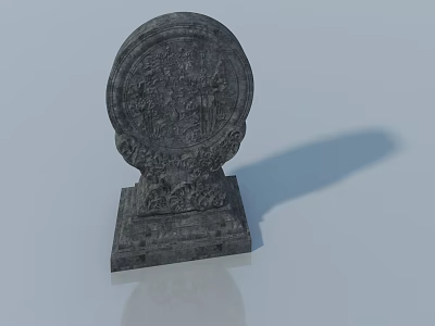 Stone Swing Door With Circular Carved Decorative Panel And Sturdy Base Design 3d model