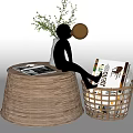 Nordic Coffee Table Side Table Corner Table Low Table Rattan Side Table Bamboo Side Table Vase Ornaments Bamboo Basket Bamboo Basket Dirty Clothes Basket 3d model