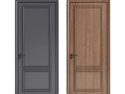 Gray And Wooden Hinged Doors With Simple Panel Design And Metal Handles 3d model
