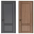 Gray And Wooden Hinged Doors With Simple Panel Design And Metal Handles
