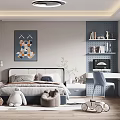 Cozy Kids Room Interior With Bed Decorative Painting Bookshelves Desk And Toys