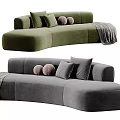 Modern Cozy Sectional Sofa With Pillows Round Cushions And Throw Blanket In Neutral Tones