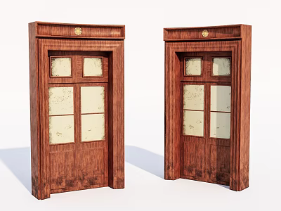 Wooden Swing Doors with Glass Panels and Decorative Door Frames Design 3d model