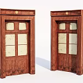 Wooden Swing Doors with Glass Panels and Decorative Door Frames Design