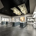 Modern Cultural Center Exhibition Hall With Display Counters Chandeliers And Exhibits