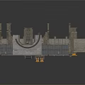 Industrial Facility Interior with Red Pipes Metal Structures and Yellow Grilles