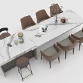 Modern Marble Top Dining Table Set with Stylish Chairs and Decorative Items 3d model
