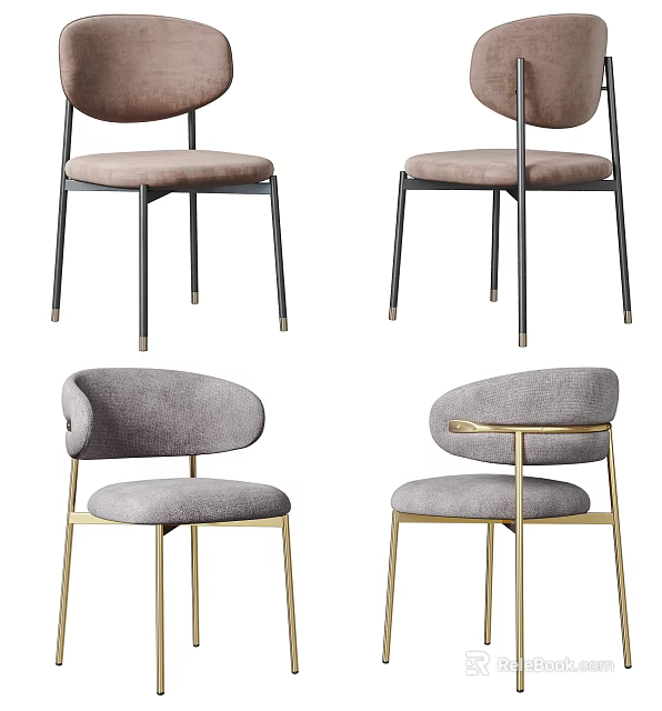 Modern Accent Chairs With Upholstered Seats Metal Legs And Curved Backrest Design 3d model 