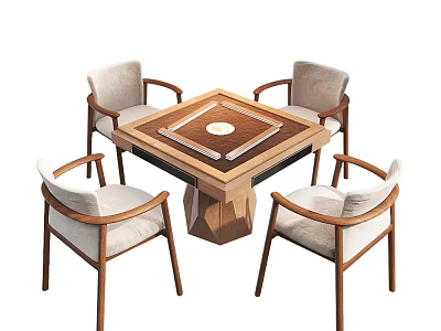Minimalist Square Wooden Dining Table With Geometric Base And Four Light Cushioned Chairs 3d model