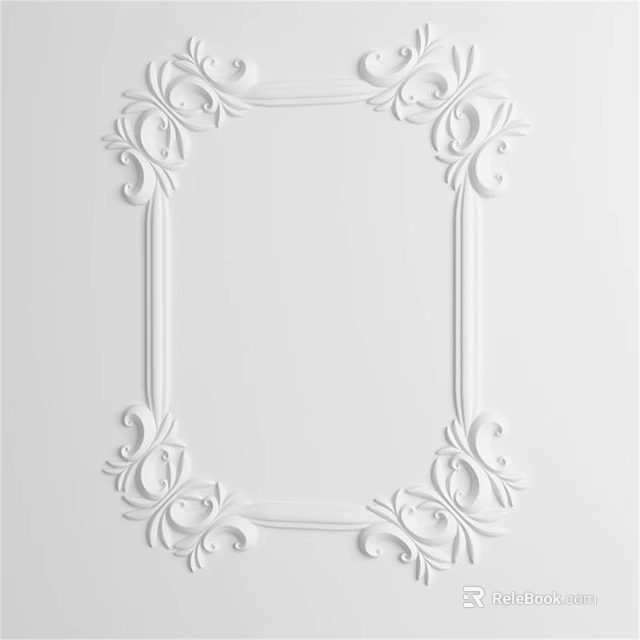Ornamental White Sculpture Carving Frame With Intricate Floral Patterns for Wall Decoration 3d model 