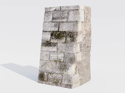 Building Exterior Wall With Weathered Stone Bricks And Natural Moss Growth 3d model