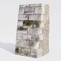 Building Exterior Wall With Weathered Stone Bricks And Natural Moss Growth