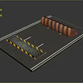 Road Pavement With Yellow Black Striped Barriers And White Lane Lines