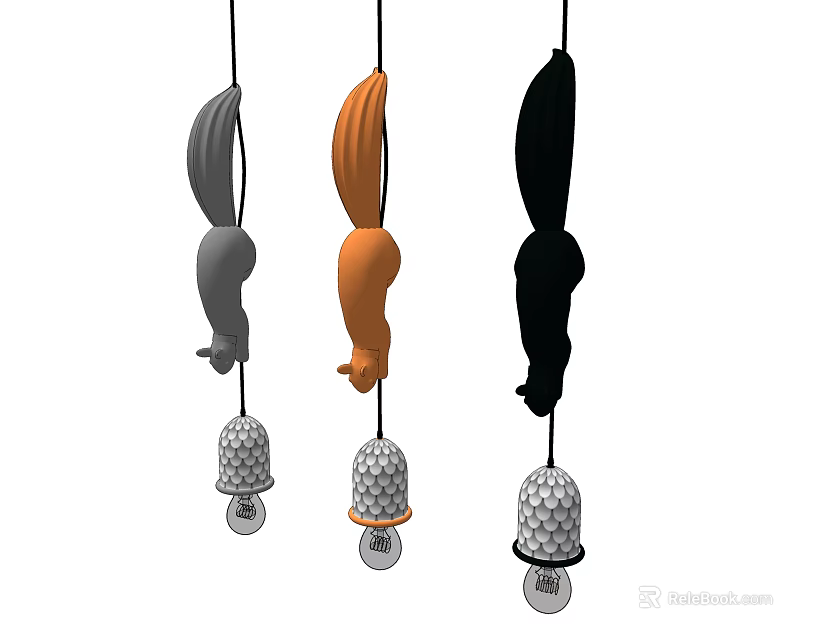 Three Gray Orange Black Squirrel Tail Shaped Decorative Pendant Lights 3d model