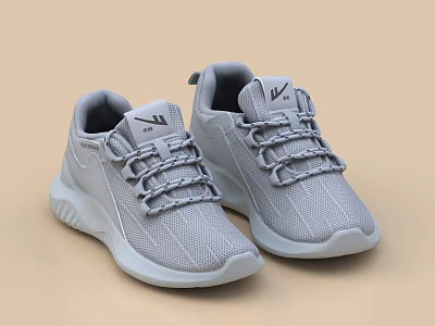 Light Gray Sports Shoes With Modern Design And Mesh Material 3d model