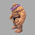 Game Movie Character With Stone Skin Muscular Build Purple Flower Garland And Black Shorts