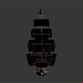 Pirate Ship Model With Black Sails Jolly Roger Flag And Wooden Structure