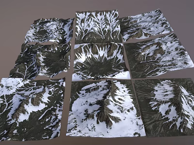 3D Garden Landscape Design Featuring Snowy Mountain Texture On Square Panels And Tiles 3d model