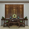 Traditional Chinese Wooden Buddhist Shrine Cabinet With Carved Plaque Couplets And Circular Decoration