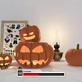 Halloween Decorative Ornament Set with Lit Jack-o'-lanterns Small Pumpkins Oil Lamp and Poster