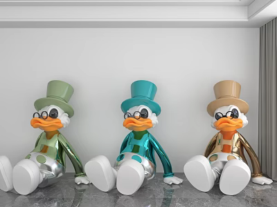 Decorative Duck Ornament Set With Top Hats And Glasses In Green Blue Brown Colors 3d model