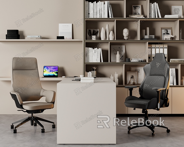 Office Desk and Chair Combination Universal Wheel Liftable Office Chair Boss Chair Office Bookcase Bookshelf Book Decoration model